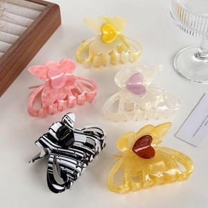 Fashion Butterfly Cellulose Acetate Hair Claw Clip For Women Heart Decor Large Shark Clip Sophisticated Ponytail Accessory