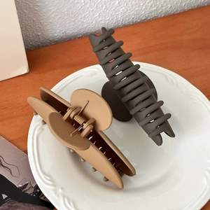 Matte resin shark hair clips set in coffee and khaki colors for thick hair styling