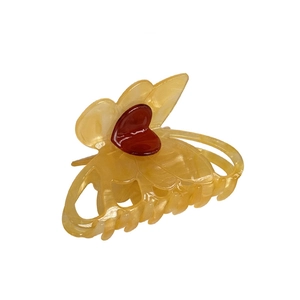 Elegant butterfly hair claw with red heart and marble acetate finish for women
