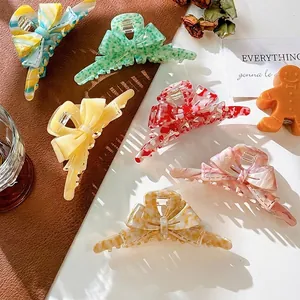 French Vintage Acetate Bow Hair Claw Clip Elegant Marble Texture Large Shark Clip Korean Style Hair Accessories For Women