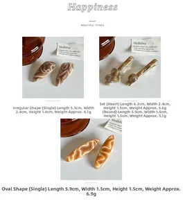 Detailed view of amber marble resin hair clips in geometric, heart, and oval shapes