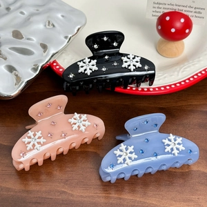 Élégante Pince à Cheveux Crabe en Acétate Flocon de Neige Avec Strass Mode Hivernale Pince Requin pour Femme Bijoux