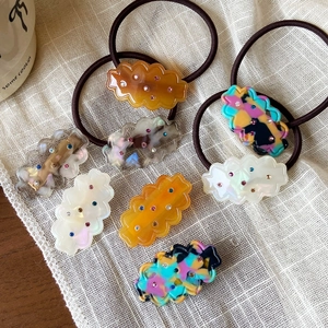 Korean Style Acetate Cloud Shape Hair Clip Rhinestone Colorful Marble Pattern Duckbill Clip Hair Tie For Women Fashion