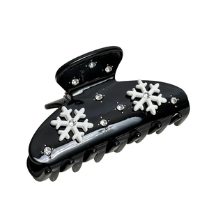 Pince à cheveux élégante en acétate noir avec flocons de neige et strass pour l'hiver