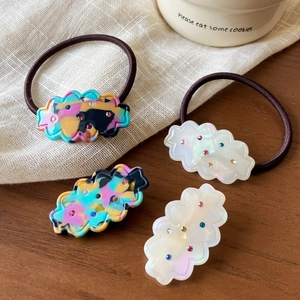 Cloud-shaped resin hair clips and ties set with colorful marble patterns and rhinestones