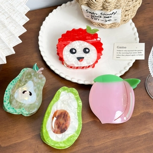 Cute Fruit Shape Acetate Hair Claw Clips Large Lychee Avocado Peach Pear Design Shark Clip For Women Girls Hair Styling Accessories