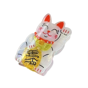 Pinza per capelli gatto della fortuna in acetato con strass e trama marmorea