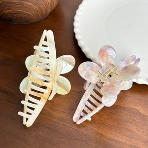 Elegant rabbit ear acetic acid hair claw clip with floral pattern and glossy finish