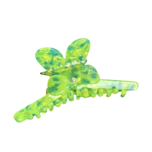 Cute butterfly hair claw clip with green acetate tortoiseshell pattern and diamond accent