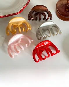 Detailed set of five thick acetate shark hair clips in assorted colors for styling