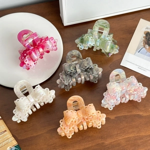 Elegante Pinza per Capelli in Acetato con Fiocco Grande Marmo Iridescente Shark Clip per Donne Ragazze Accessori per Capelli