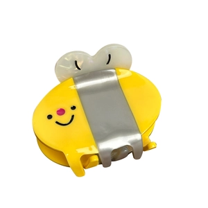 Cute bee acetate hair claw clip with rhinestones and yellow cartoon design for women