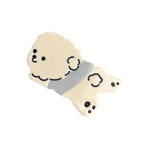Cute acetate dog hair clip with minimalist white puppy design for women daily hair styling