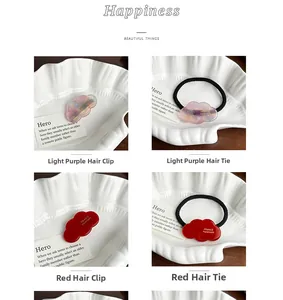 Dettagli di fermagli e elastici per capelli fatti a mano a forma di nuvola, viola e rosso