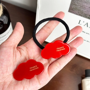 Elastico per capelli a nuvola rossa fatto a mano con stampa oro e fascia nera elastica