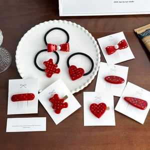 Koreanischer Stil Rote Acetat Strass Herz Bär Schleife Haarklammern Süße Bunte Strass Haargummis Für Damen Täglicher Schmuck
