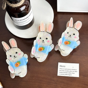 Pince à Cheveux en Acétate Lapin de Dessin Animé Mignonne pour Femmes Blanc Nacré Bleu Motif Carotte Accessoires Cheveux Mode