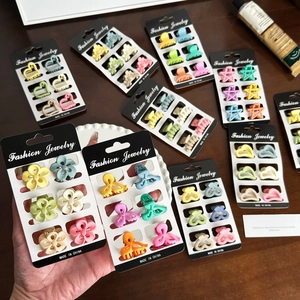 6-piece macaron matte mini hair clips set with flower and heart shapes for women