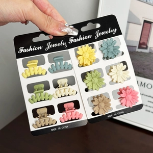 Cute macaron color matte flower hair clips and mini striped claw clips set for women