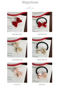 Chic acetic acid bow hair ties and clips with small rhinestones in red, beige and pink