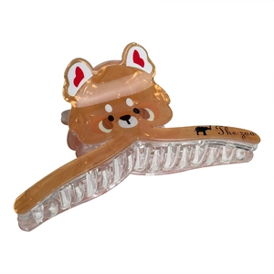 Cute brown cartoon bear hair claw clip with red hearts for thick hair styling