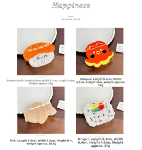 Detailed size guide for Japanese sushi and seafood themed acetic acid hair clips