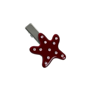 Pince à cheveux étoile bordeaux avec strass roses et base en métal argenté