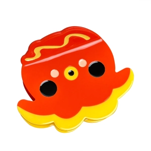 Cute octopus-shaped acetate hair claw clip with vibrant red and yellow cartoon design