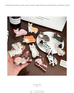 Détails de pinces à cheveux en acrylique aux motifs mignons de corgi et de chat
