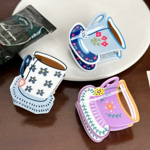 Set di 3 fermagli per capelli a forma di tazza di caffè con motivi floreali e ciondoli