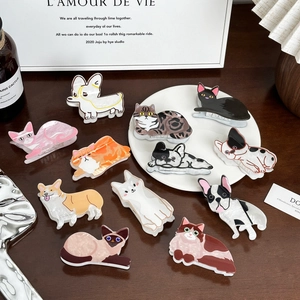 Pince à Cheveux Mignonne Motif Animal Chien Chat en Acétate de Cellulose Nacré Accessoires de Coiffure Style Coréen pour Femme