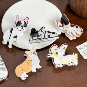 Lot de 5 pinces à cheveux motifs bouledogue français et corgi avec fini nacré
