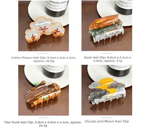 Detailed size guide for creative acrylic hair claws in cotton, book, and stump shapes