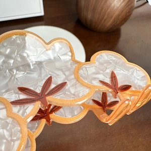 Pearlescent cloud-shaped acetate hair claw clip with autumn maple leaf design