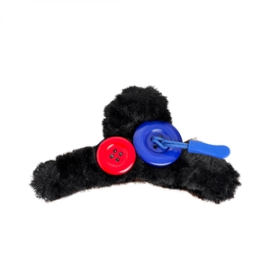 Pince à cheveux noire en peluche avec boutons colorés et cordon bleu pour coiffure