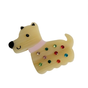 Élastique à cheveux chien Scottie beige en acétate avec des strass multicolores