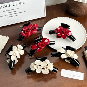 Elegant Acetate Flower Hair Claw Clip Large Retro Rose Camellia Shark Clip For Women Updo Hair Styling Accessory Jewelry