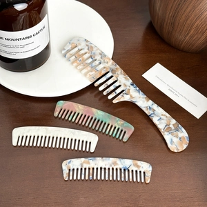 Portable Acetate Hair Comb Wide Tooth Anti-Static Marble Tortoise Shell Texture Hair Detangling Comb For Women Styling Tool