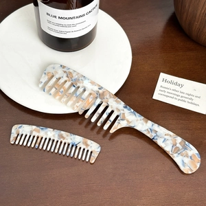 Portable acetate hair comb set with blue marble texture for anti-static hairstyling