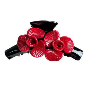 Elegant oversized black acetate shark hair claw clip with large red resin rose flowers