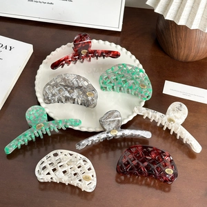 French Vintage Acetate Hollow Grid Hair Claw Clip Marble Pattern Shark Clip Elegant Hair Styling Accessories For Women