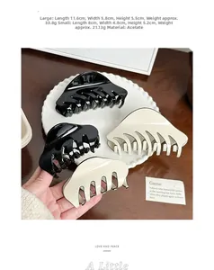 Detailed comparison of large and small acetate hair claws in black and cream beige colors