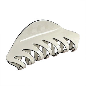 Minimalist large ivory acetate hair claw clip with black edge for thick hair styling