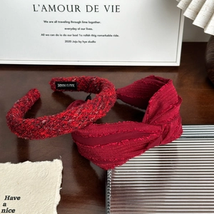 Vintage red tweed and pleated velvet headbands with handmade label for women