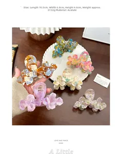 Detailed size specifications for large acetate flower hair claw clips in various colors