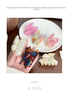 Détails des pinces à cheveux papillon en acétate avec dimensions de 6,3x3,7x4 cm