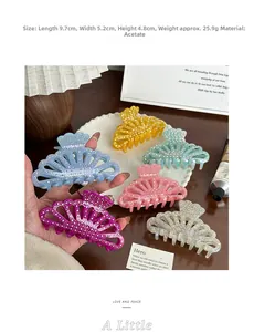 Detail view showing dimensions of a 9.7cm acetate hair claw clip with rhinestones