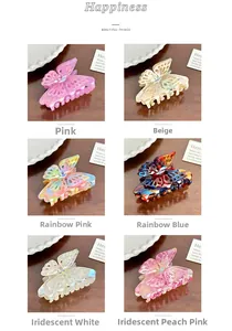Six couleurs de pinces à cheveux papillon élégantes en acétate pailleté translucide