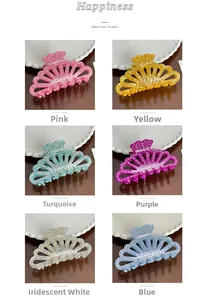 Luxurious fan-shaped hair claws with rhinestones in six colors on elegant display