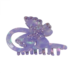 Pince à cheveux papillon en acétate violette avec strass pour coiffures élégantes
